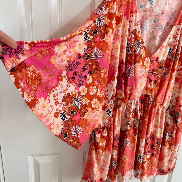 Babydoll Floral Empire Waist Tunic Sz 3X Blouse Kimono Sleeves Boho Flowy - Picture 4 of 11